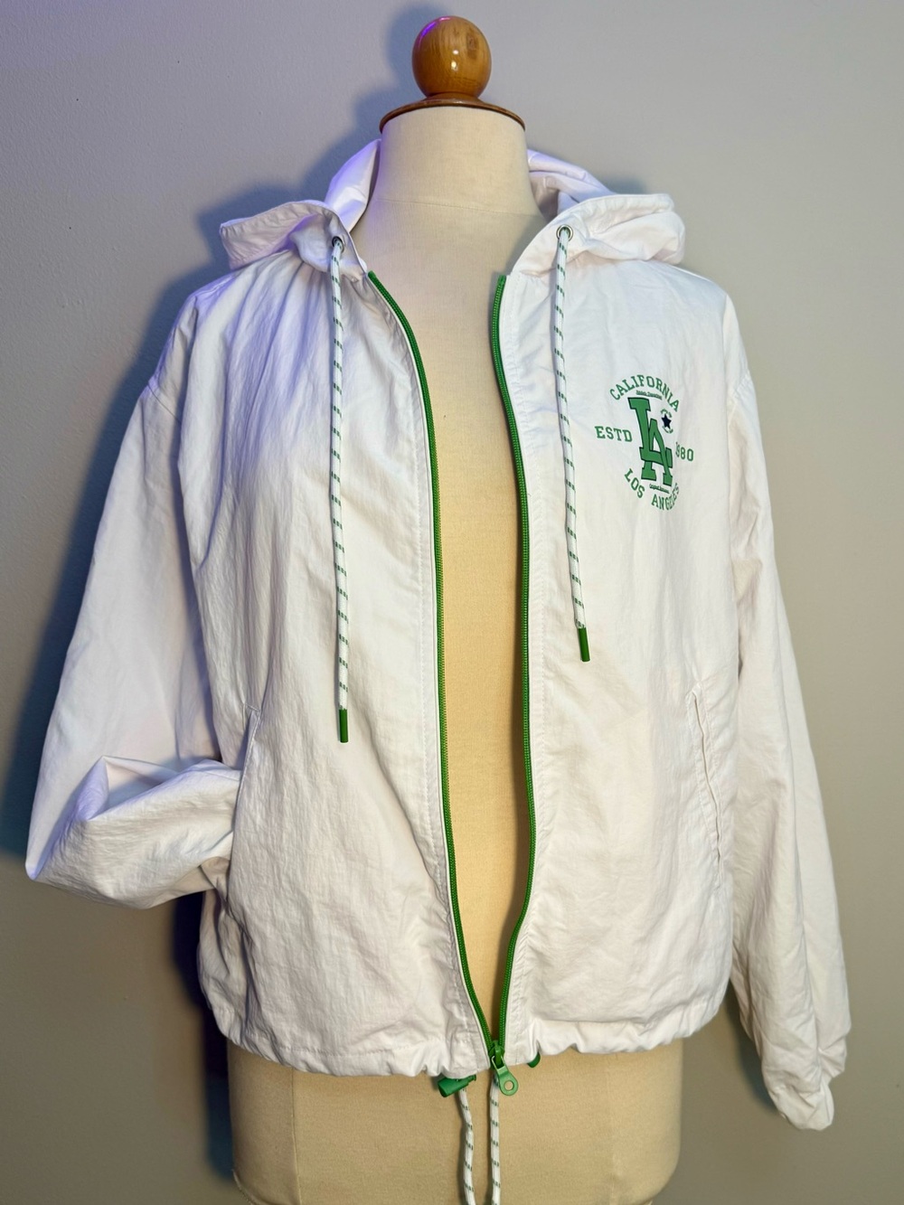 Ultra Flirt LA California Windbreaker Zip-up Jacket White/Green Size Large